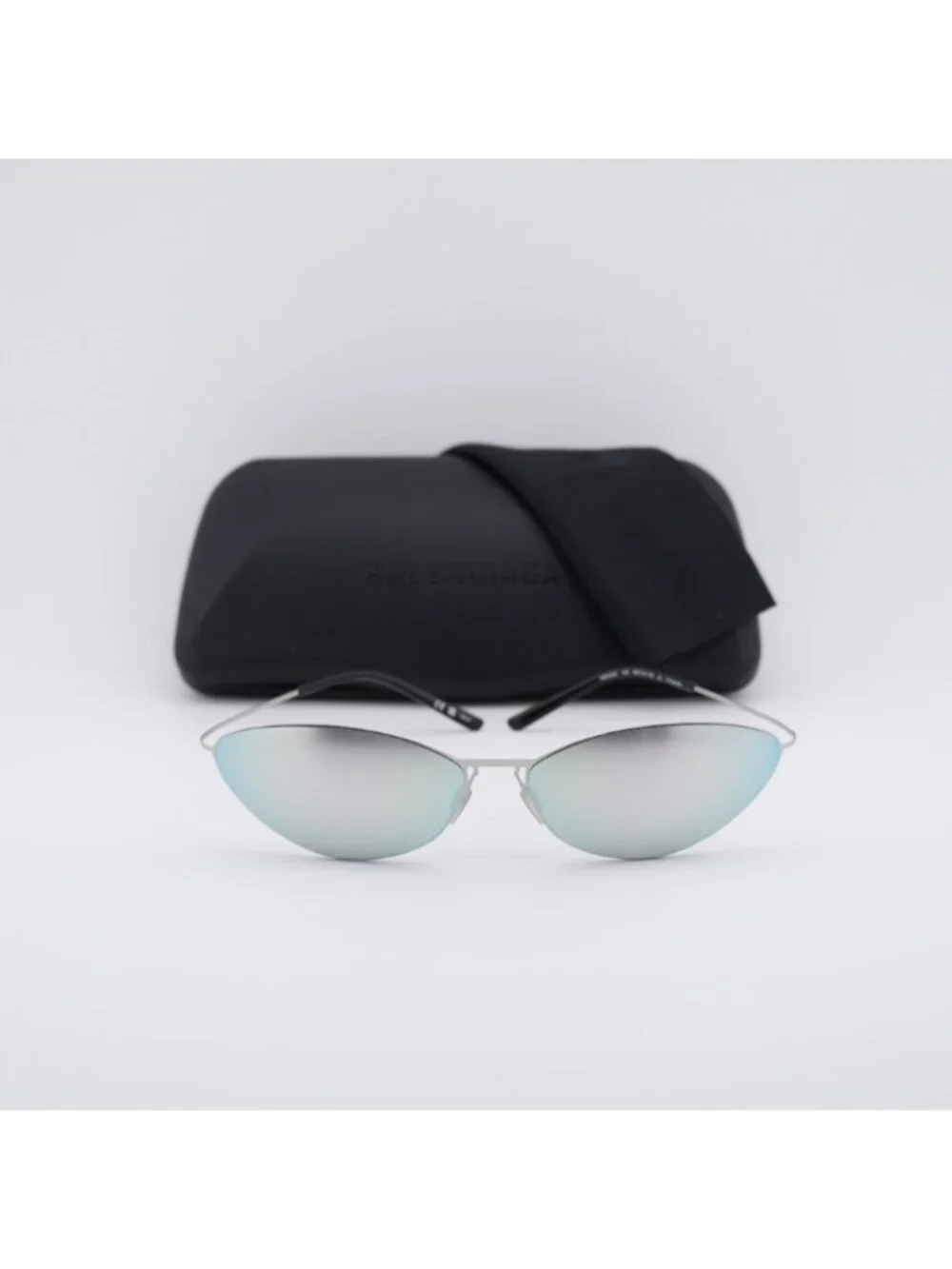 Balenciaga BB0350S 004 Sunglasses Silver Cat Eye Frame, Silver Mirror Lenses